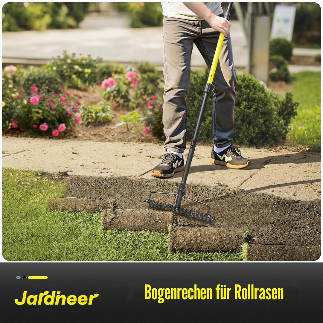 Jardineer Garten Rechen, 150cm Langstiel Metall Rechen, Harke Garten Mit Stiel für Kies, Felsen, Ras