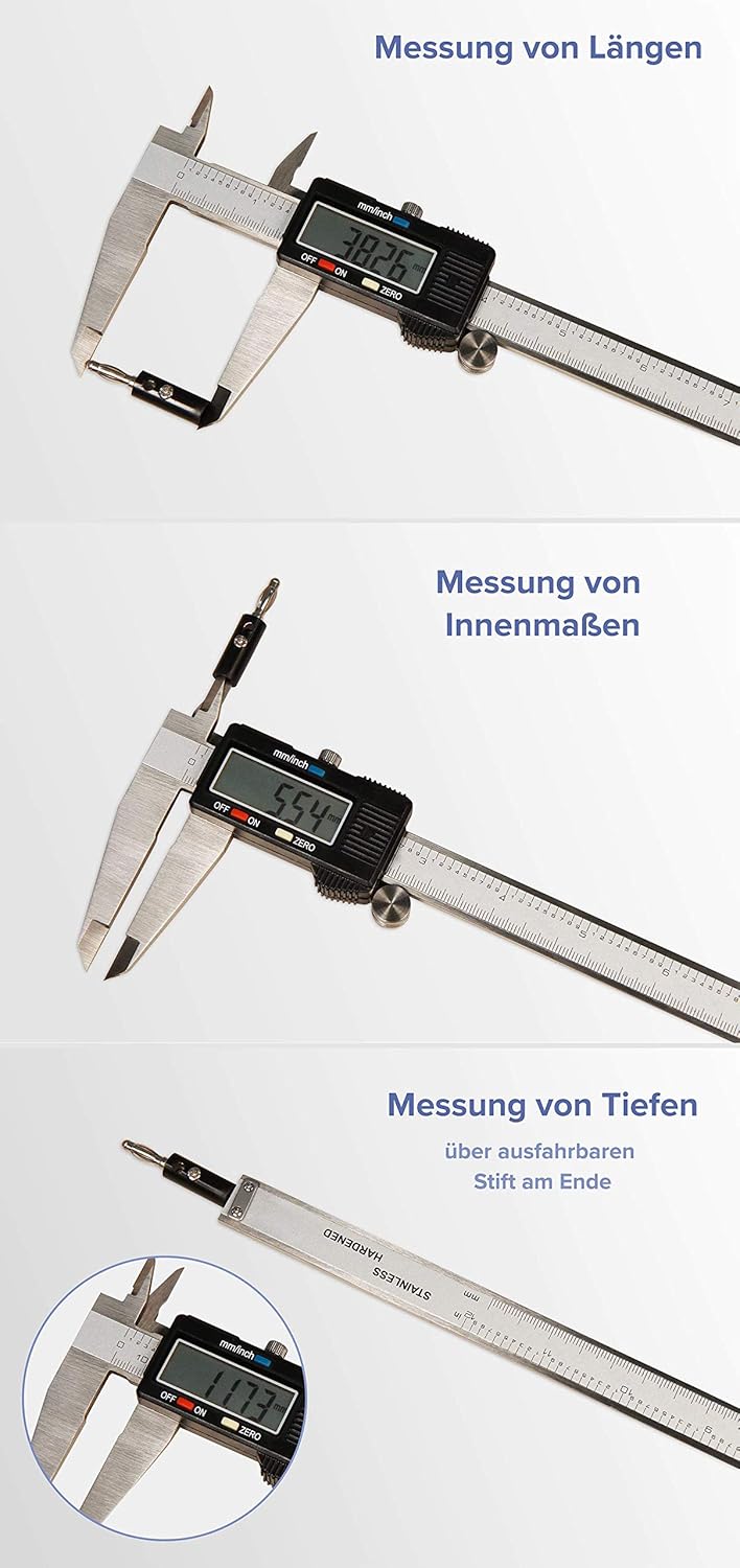 MC POWER - digitale Schieblehre Messschieber | MS-150 | 150mm, LC-Display, mm und inch