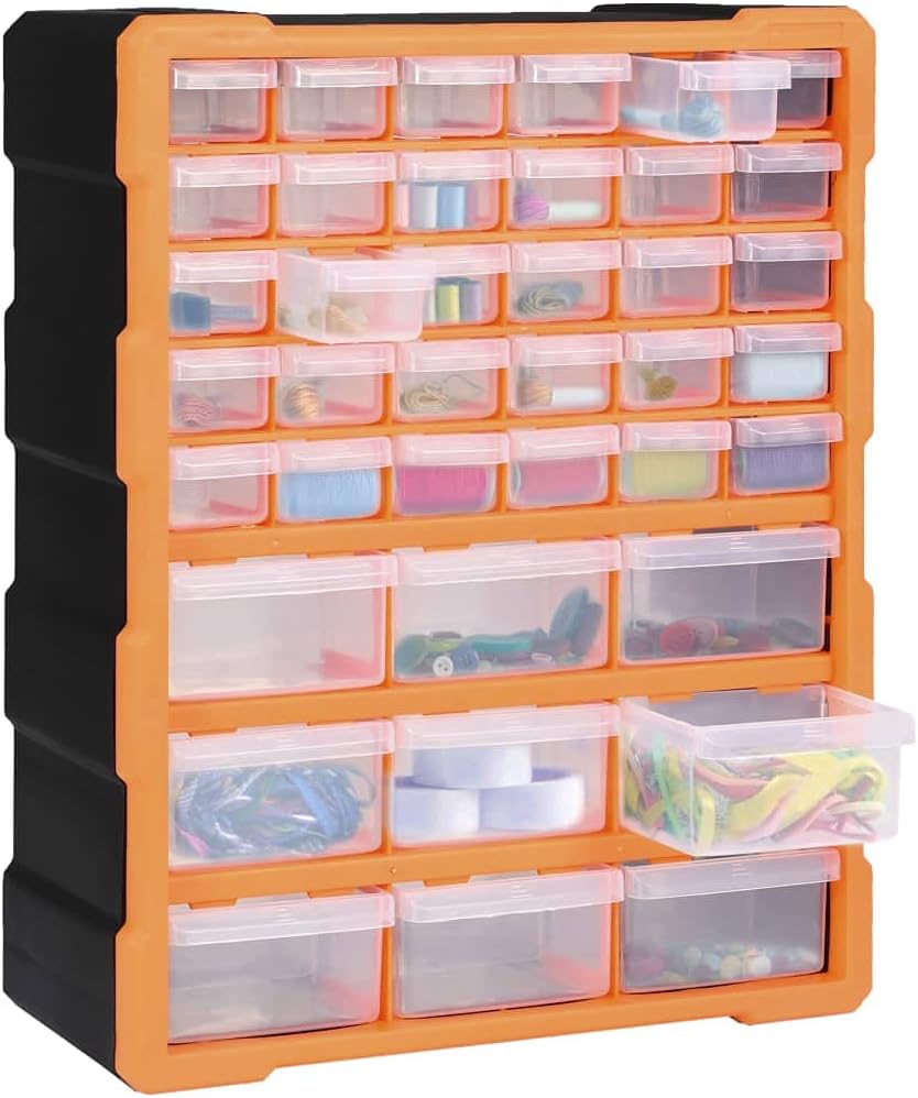 Myheimly Multi-Schubladen-Organizer mit 39 Schubladen 38x16x47 cm Orange und Schwarz 39 Schubladen,