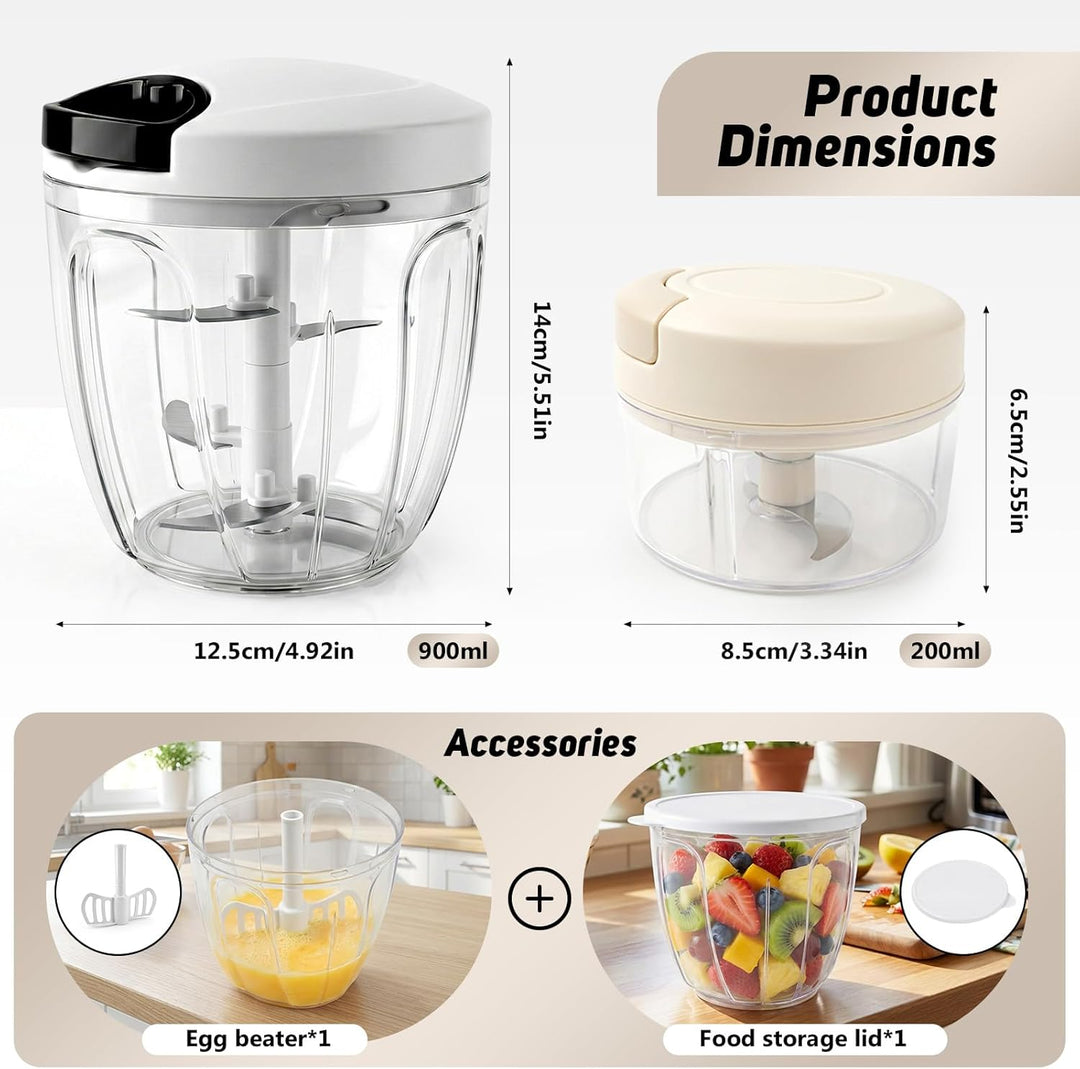 FACIACC 900 ml Manueller Zwiebelschneider & 200 ml Multi-Zerkleinerer Set, Leichtgängiger Zwiebelsch