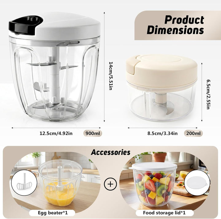 FACIACC 900 ml Manueller Zwiebelschneider & 200 ml Multi-Zerkleinerer Set, Leichtgängiger Zwiebelsch