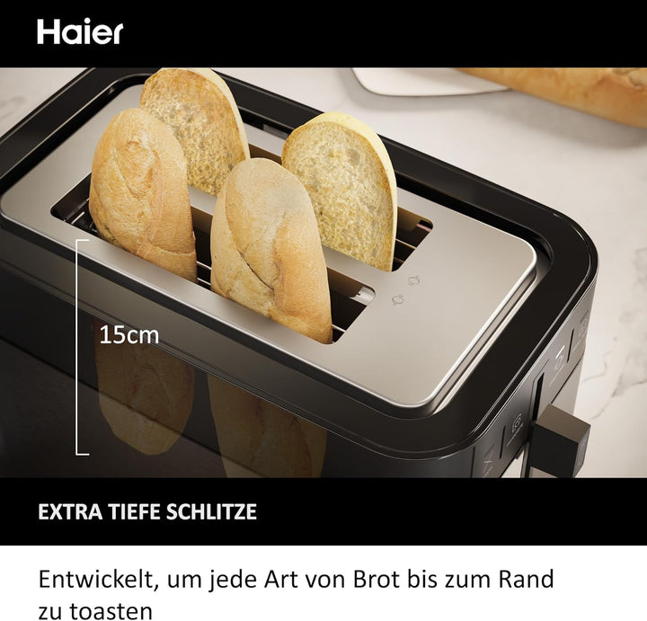 Haier Toaster aus Edelstahl, 2 Scheiben, 1150W I Extra tiefe Schlitze &amp; Hebegriff zum Anheben gegen