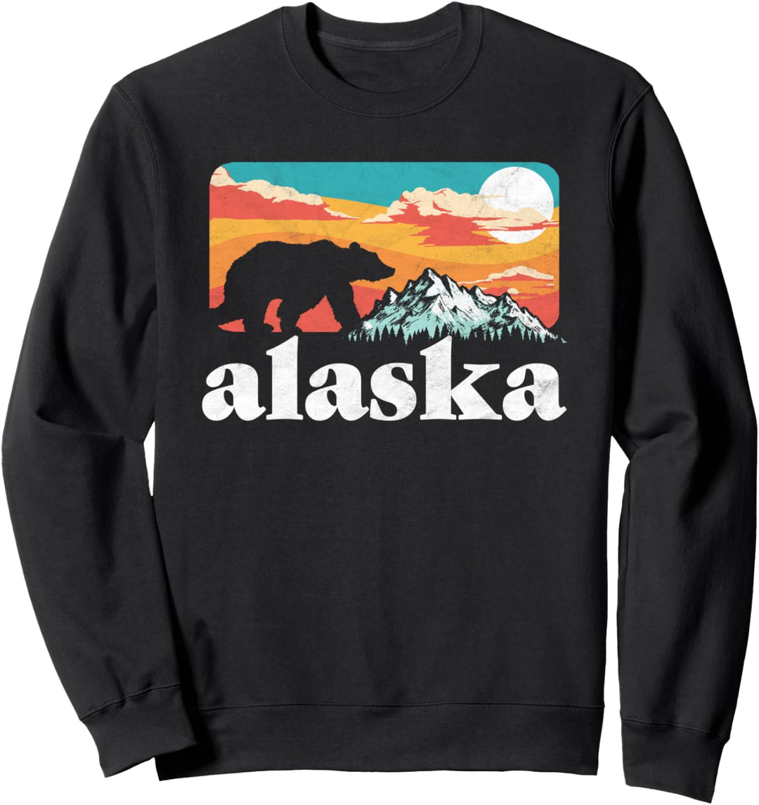 Alaska Retro Bear & Rocky Mountain Vintage 80s Graphic Sweatshirt