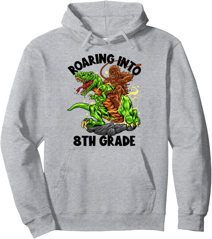 Roaring Into 8th Grade Boys Bigfoot Dinosaurier Back To School Pullover Hoodie