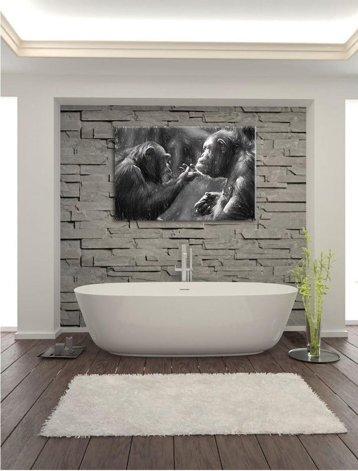 Pixxprint Schimpansen Freundschaft Kunst / 100x70cm Leinwandbild bespannt auf Holzrahmen/Wandbild Ku
