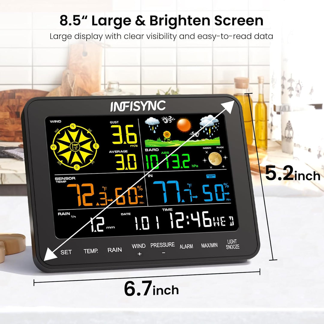 12-in-1 Wetterstation, Wetterstation Funk mit Aussensensor, Windmesser, Barometer, Aussentemperatur
