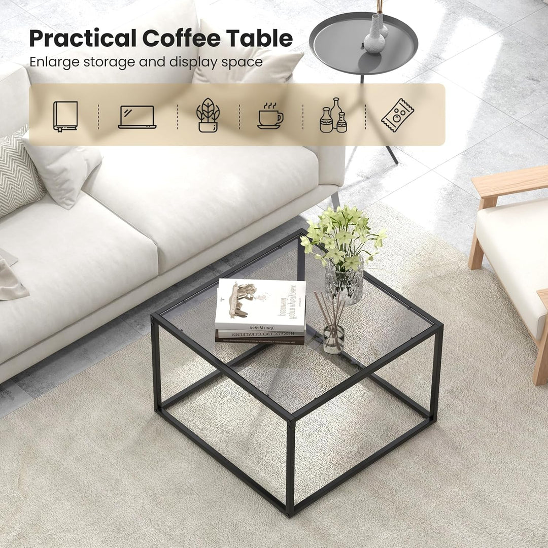 GIANTEX Couchtisch Glas Metall, Glastisch Kaffeetisch Teetisch mit Hartglasplatte, Wohnzimmertisch m