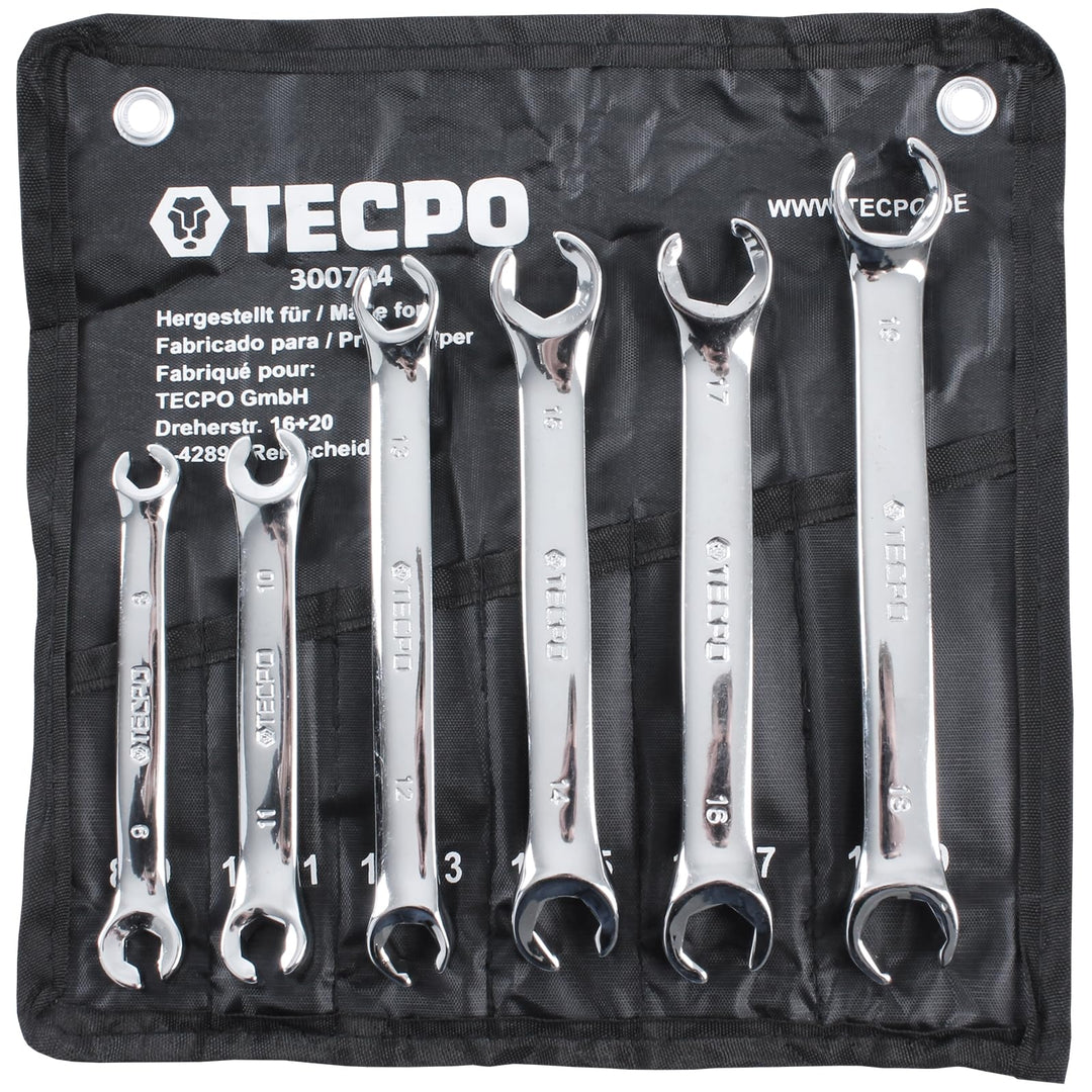 TECPO Bremsleitung Schlüssel 8-19mm Ringschlüssel Satz Offener Ring Schlüssel 6-teilig