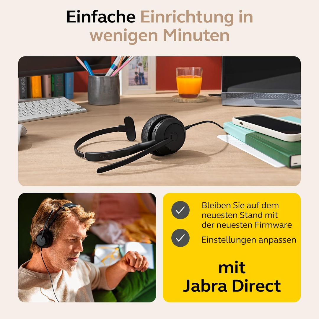 Jabra Evolve2 50 - USB-A/USB-C - schnurgebundenes Mono Headset Zertifiziert für UC-Plattformen Mono