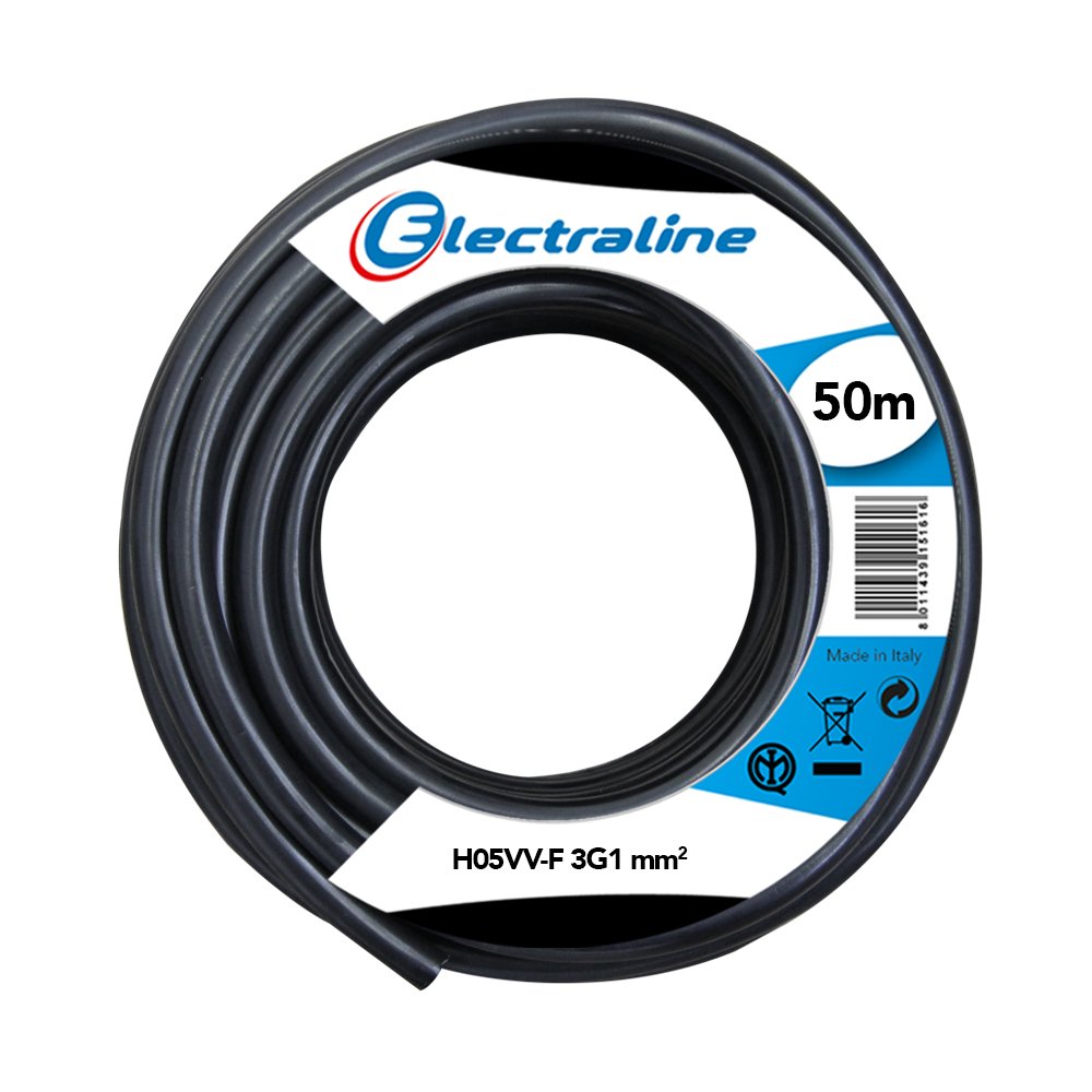 Kabel H05VV-F - 3G1 mm. - 50 mt - Schwarz