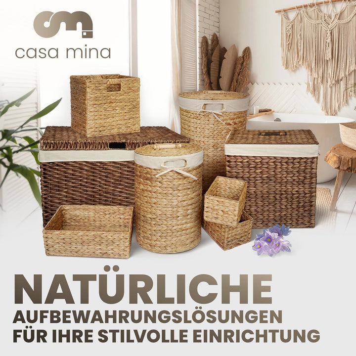 Casa Mina® Wäschekorb mit Deckel 44 x 34 x 54cm hoch I Atmungsaktiver Wäschekorb geflochten aus 100%