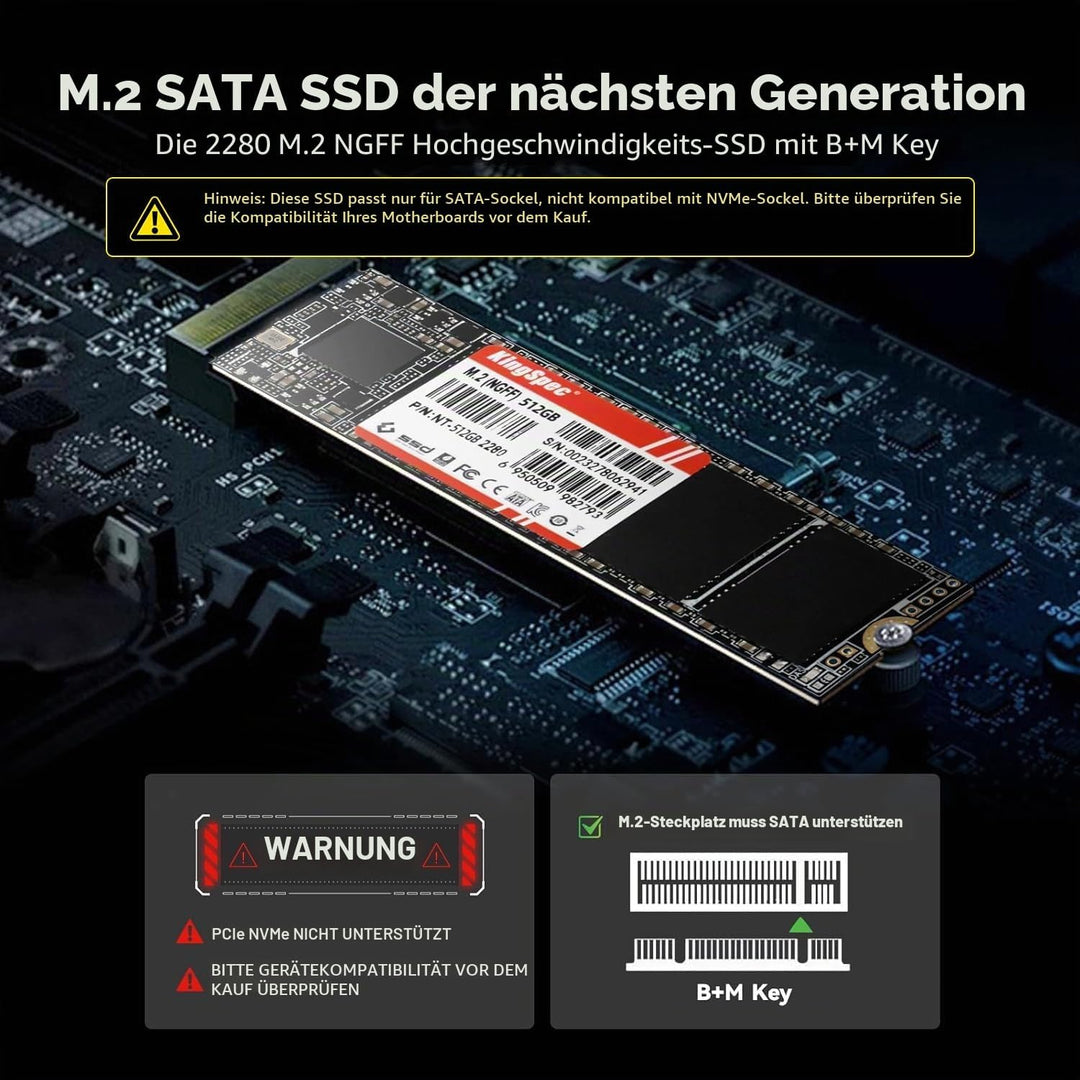 KingSpec 1TB M.2 SSD 2280, Interne Solid State Hard Drive-SATA iii 6Gb/s, M2 NGFF Disco Duro für Des