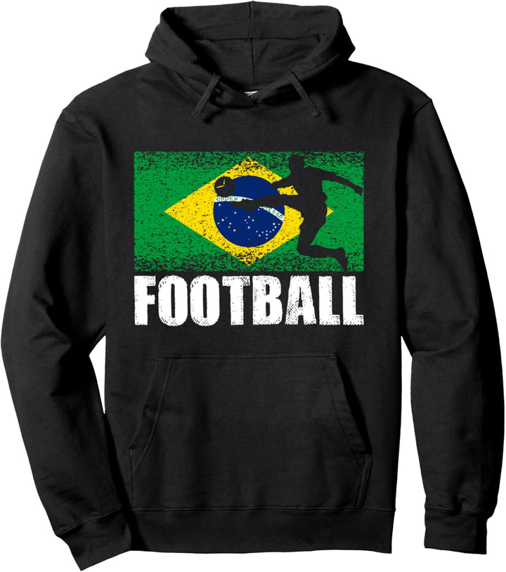 Fussball Sport, Retro Brasilien Flagge, Brasilianischer Pullover Hoodie