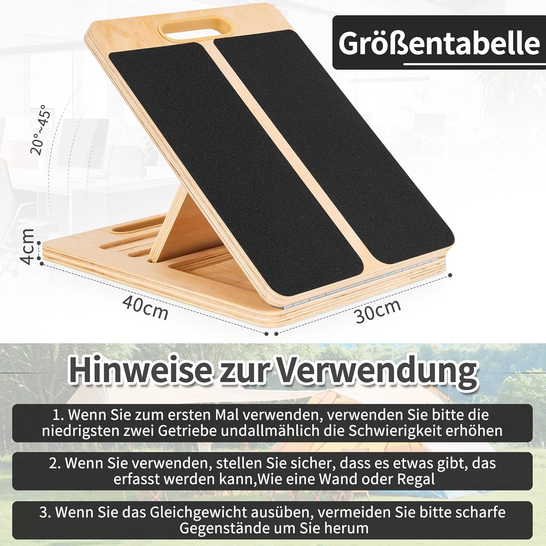 Schrägbrett aus Holz, Slant Board mit 5 Winkeln, Verstellbarer Wadendehner Wadenstrecker mit Tragegr