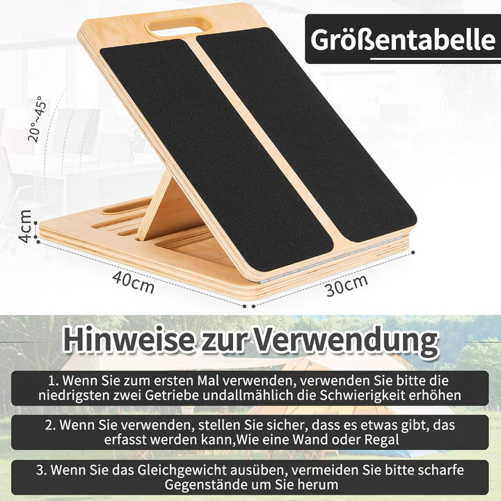 Schrägbrett aus Holz, Slant Board mit 5 Winkeln, Verstellbarer Wadendehner Wadenstrecker mit Tragegr