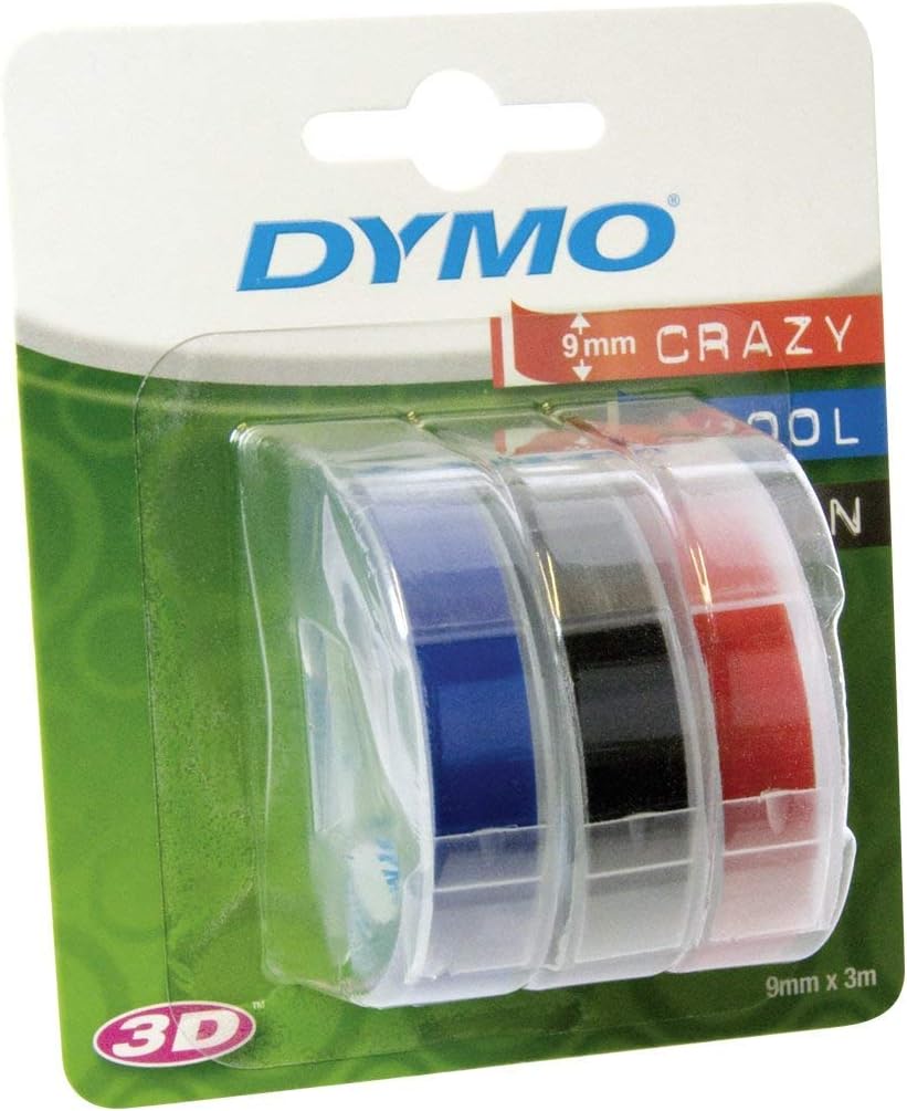 Dymo Omega Etikettenprägegerät für den Heimbedarf (Omega + 6er Etikettierband schwarz + bunt)
