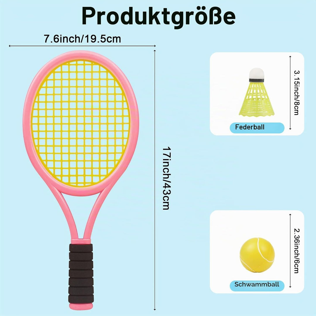 Kinder Tennisschläger Set mit Tasche – 2-in-1 Tennisschläger &amp; Badmintonschläger, 4 Schaumbälle + 6
