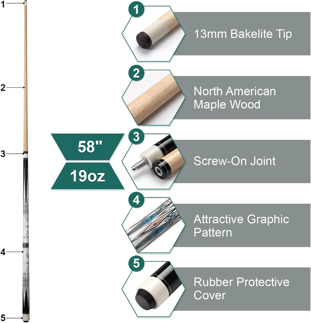 Pool Queue, 58 Zoll Billard Queue Hardwood Pool Cue 13mm Spitzen für Professionelle Billardspieler,