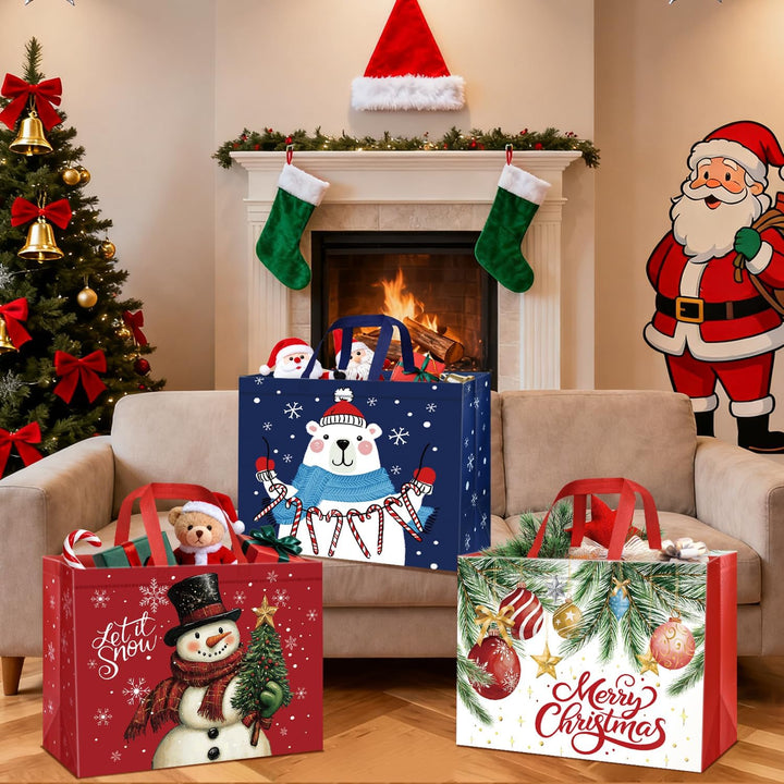 DECHISY 6 Stück Weihnachtstüten Gross, Geschenktüten Weihnachten mit Griffen, Non Woven Weihnachtsge