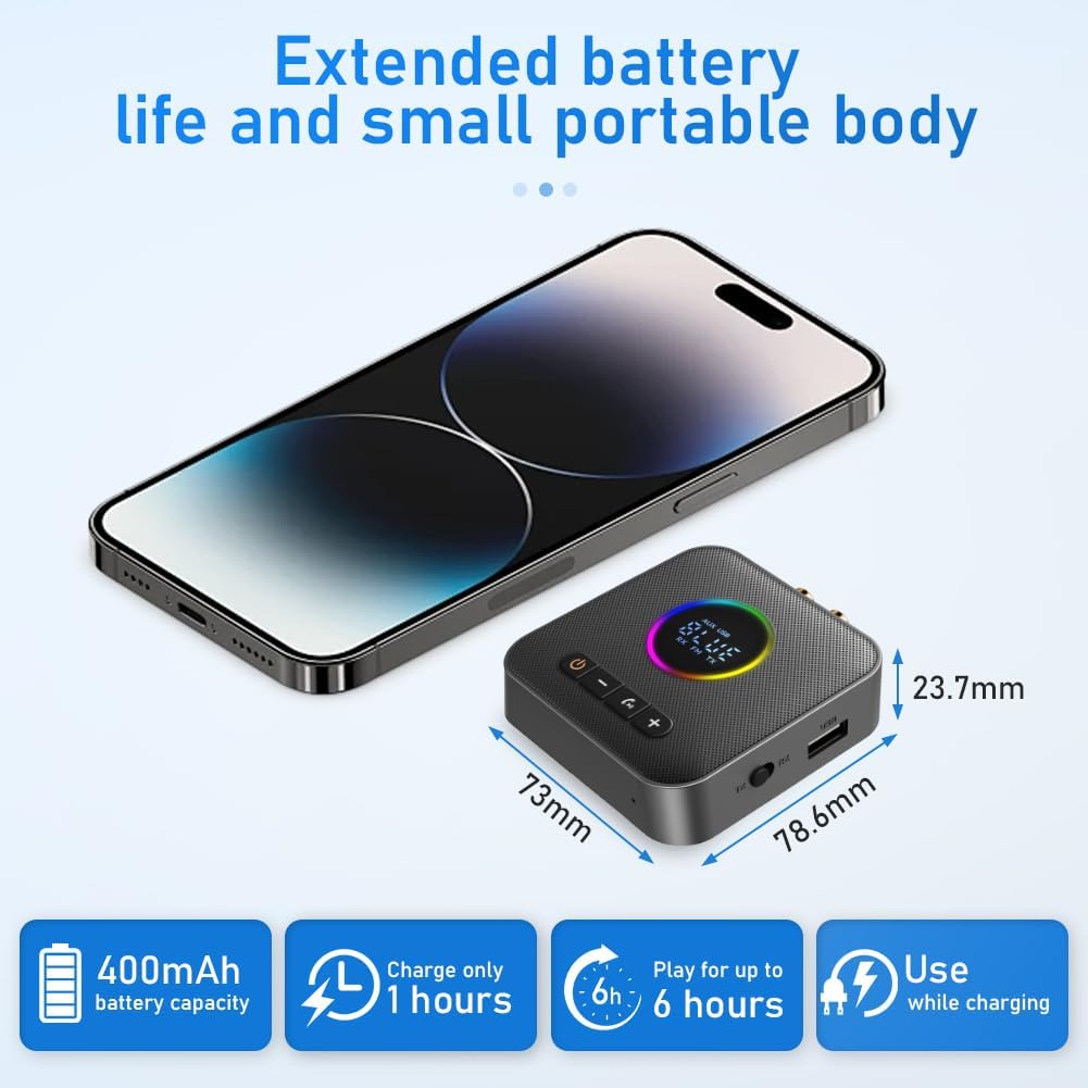 AXFEE Bluetooth 5.4 HiFi Empfänge, 2-in-1 Bluetooth 5.4 Sender &amp; Empfänger, für Musik-Streaming-Soun