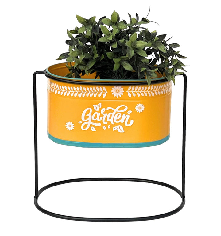 DanDiBo Blumenhocker mit Topf Metall Stehend Orange Oval 30 cm Blumenständer 96526 L Blumensäule Mod
