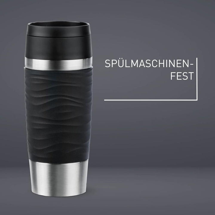 Emsa N20212 Travel Mug Wave Isolierbecher 0,36 Liter | neuer Komfort-Schraubverschluss | Edelstahl |