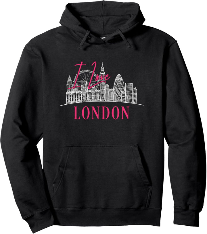 I Love London England Iconic Landmarks City Skyline Souvenir Pullover Hoodie