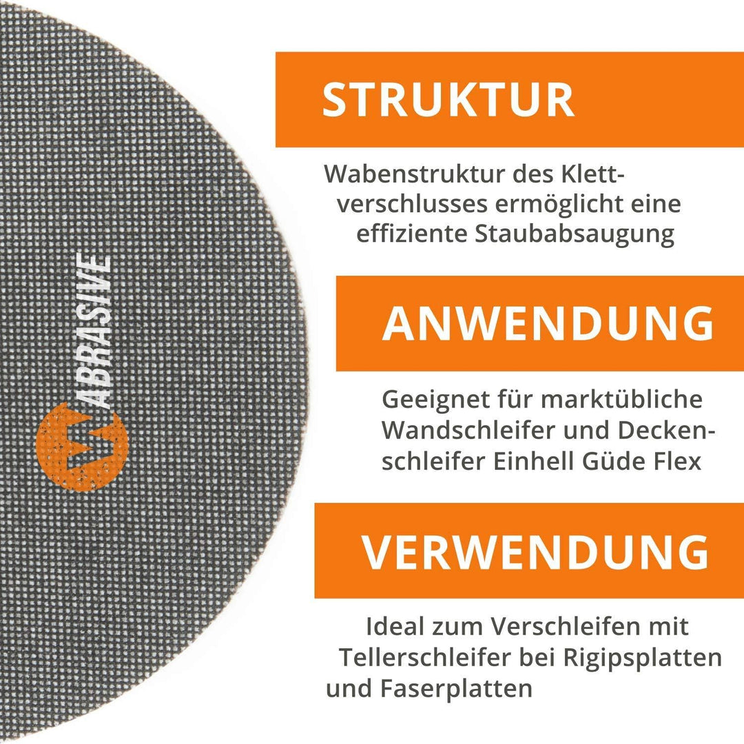 Schleifscheiben 225 mm Klett Set |10 Stück Schleifgitter Körnung 80 | Ideal für Deckenschleifer, Tro