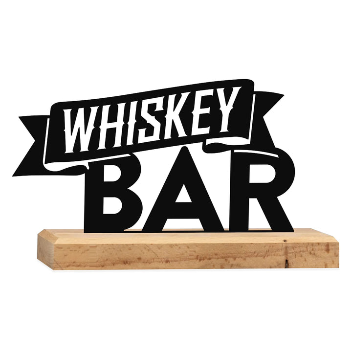 Rerum & Consilium Whiskey Bar Schriftzug aus Holz und Metall | 21 x 11,5 cm | Hochwertige Bar-Dekora