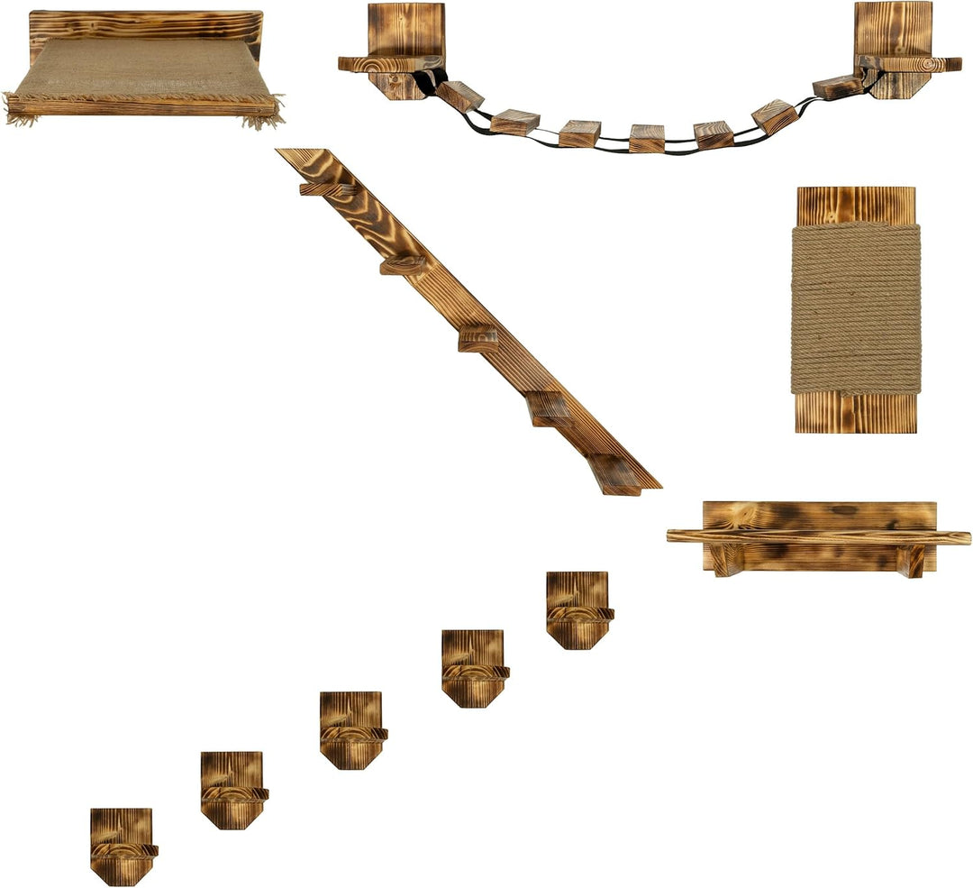 Katzenstufen Katzenleiter Katzentreppe Wandmontage Kletterwand Geflammt 5 Stufen