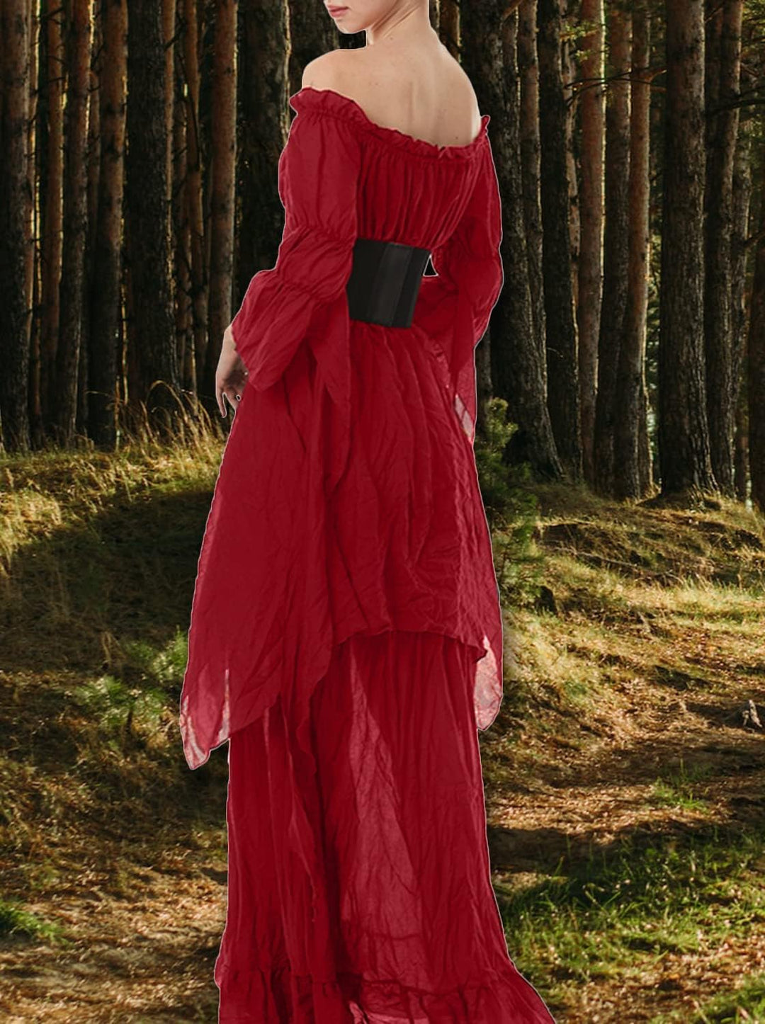 Halloween Kostüm Damen Mittelalter Renaissance Kleidung mit Korsett Gürtel Retro Maxikleid Viktorian