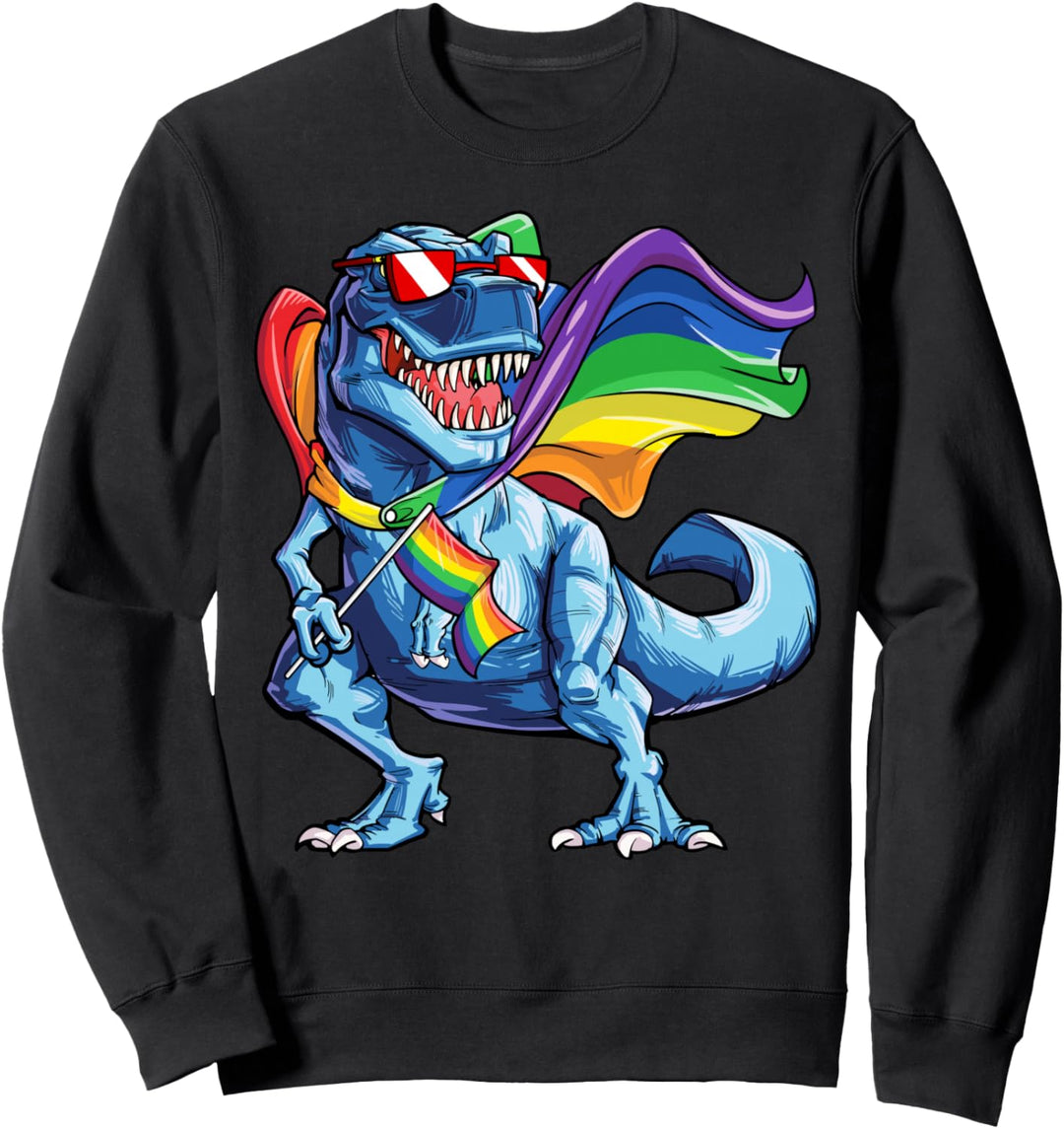 Dinosaur Gay Pride LGBT Rainbow Flag T rex Sunglasses LGBTQ Sweatshirt
