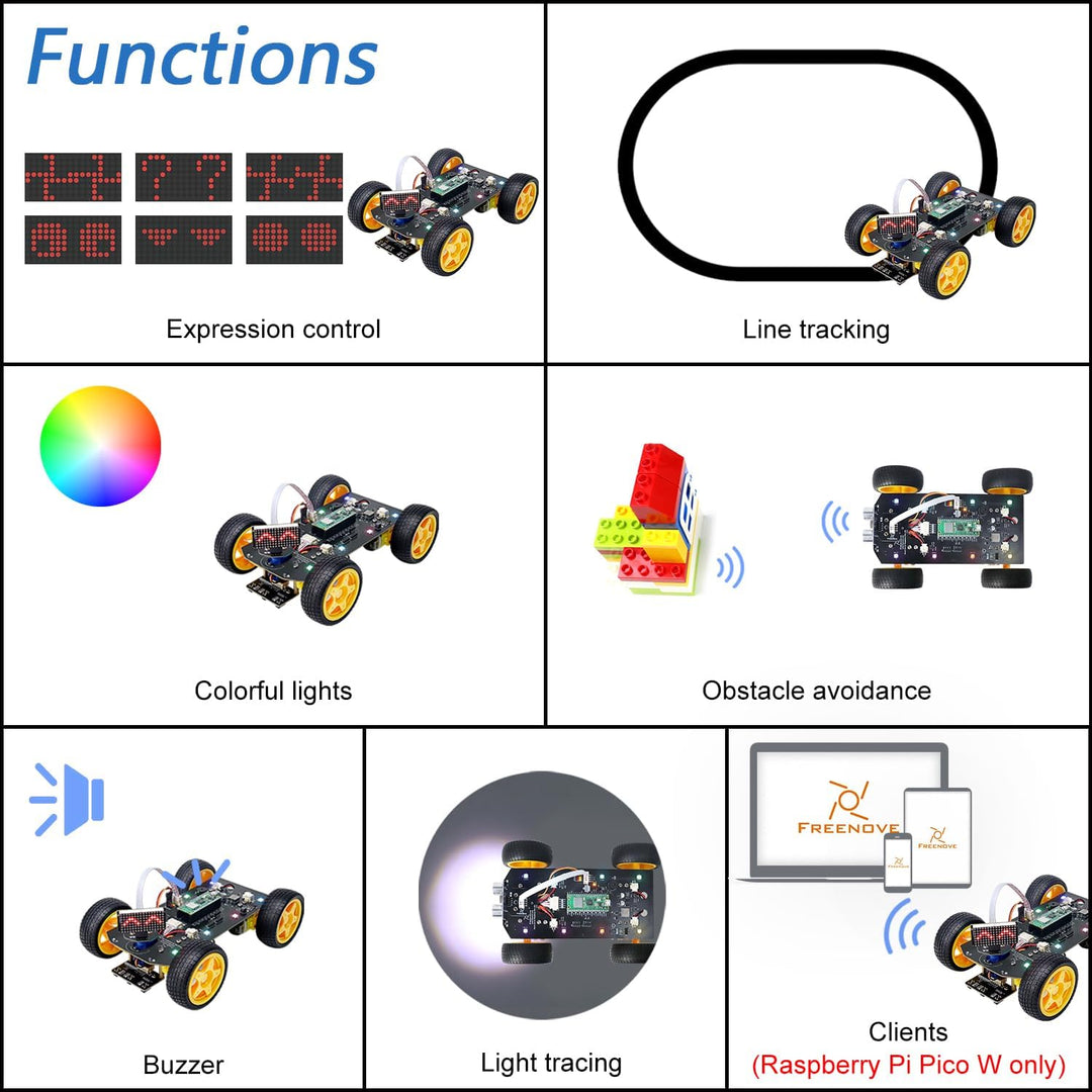 Freenove 4WD Car Kit for Raspberry Pi Pico W (Included) (Compatible with Arduino IDE), Dot Matrix Ex