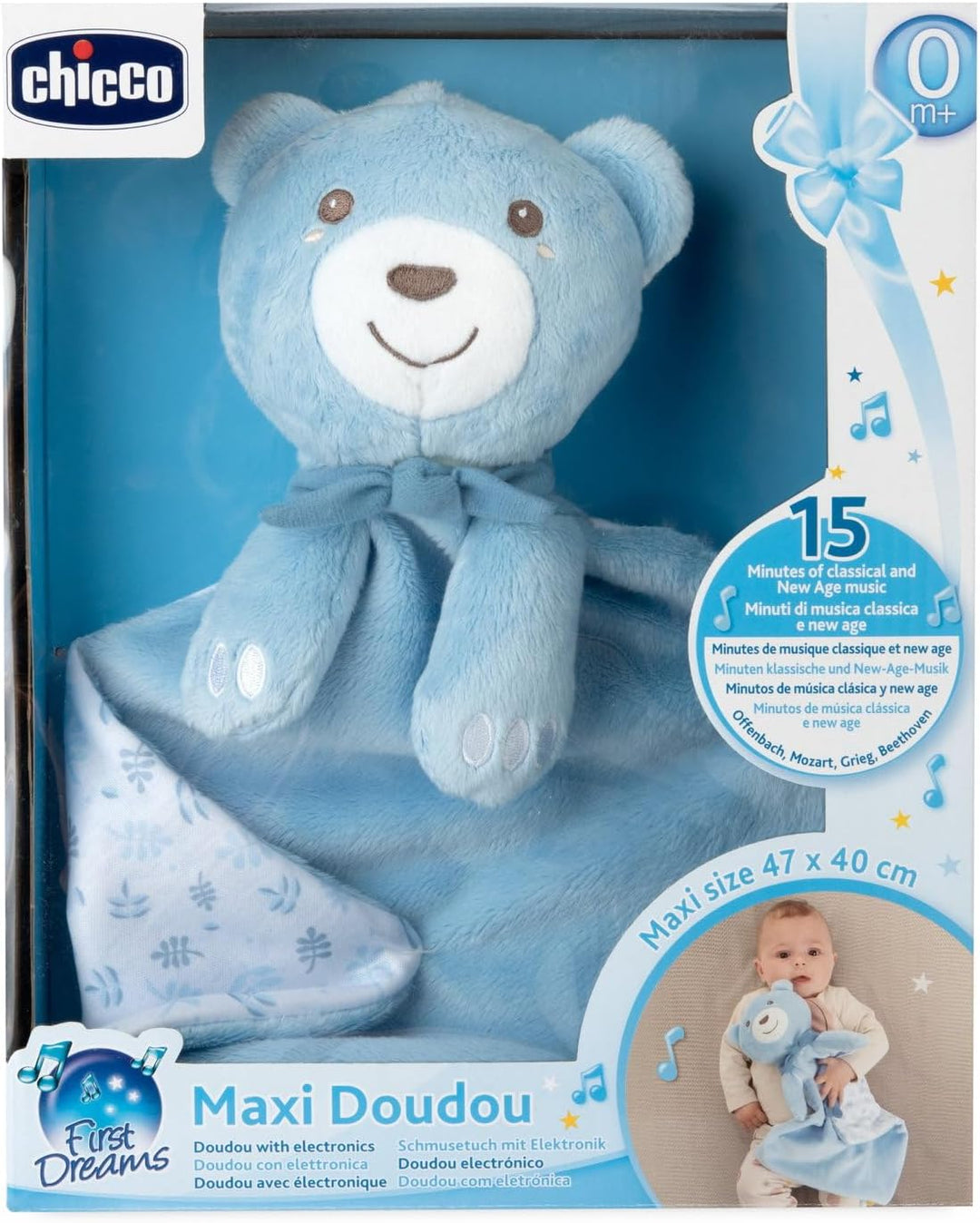 Chicco Spiel Maxi Doudou, Plüschspielzeug aus weichem Samt in Form eines Teddybären, mit klassischer