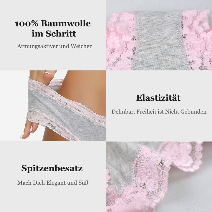 COMSOFT Baumwolle Unterwäsche Damen Höschen Sanft Spitze Hipster Slip Mehrfarbig S Mehrfarbige Slips