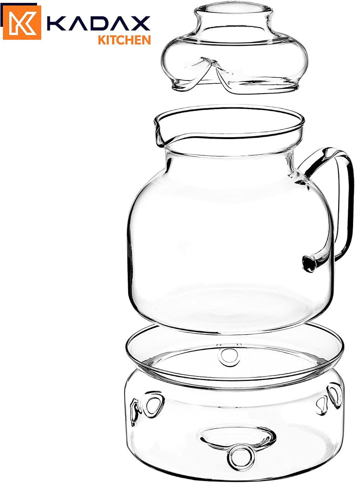 KADAX Teekanne 1.5L mit Stövchen Set, Glasteekanne mit Teewärmer und Deckel, Glaskanne ohne Siebeins