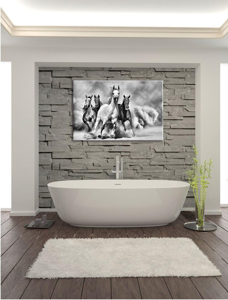 Pixxprint Western Pferde in Wüste als Leinwandbild/Grösse: 100x70 cm/Wandbild/Kunstdruck/fertig besp