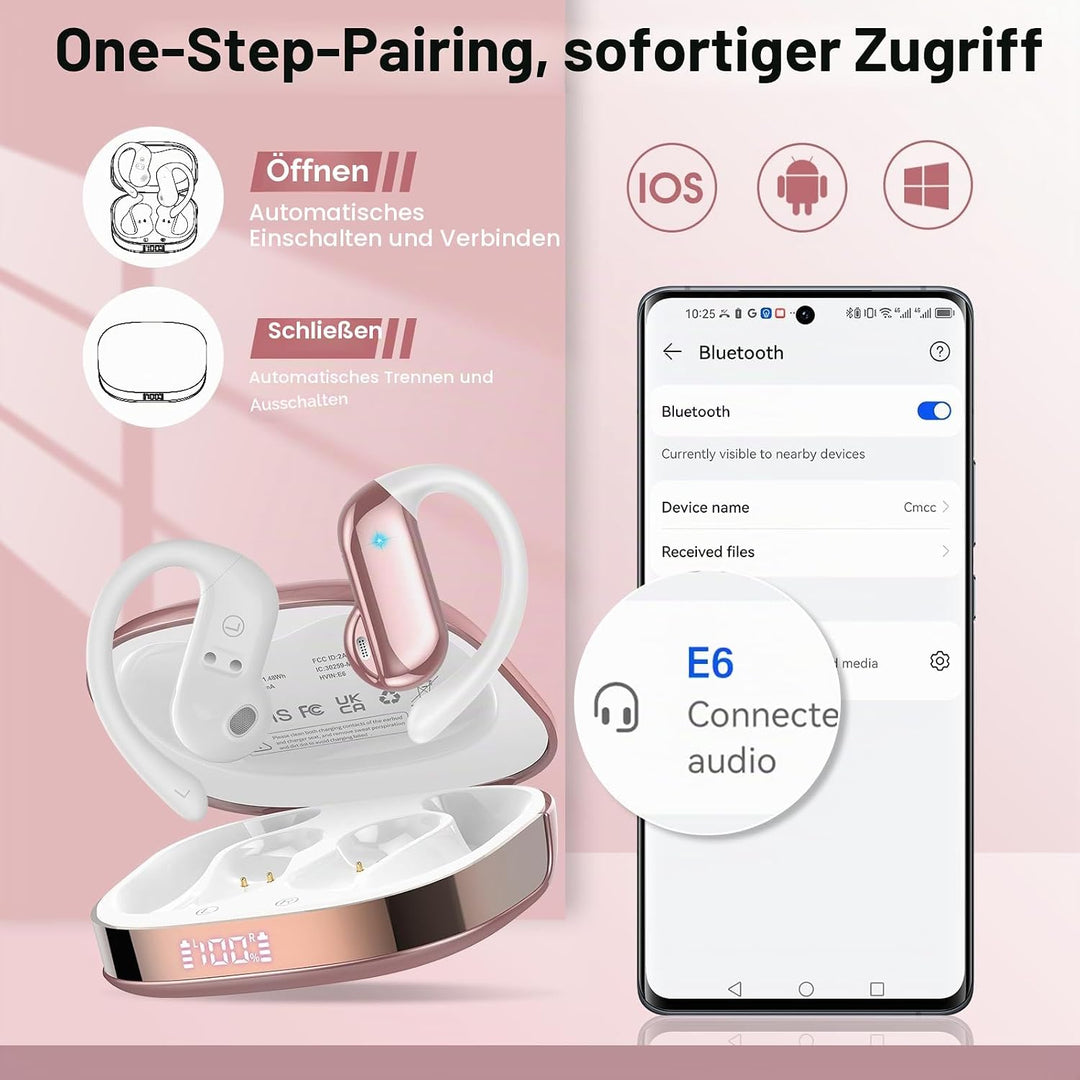 Open Ear Kopfhörer Bluetooth 5.4 HiFi Stereo, 2026 Kopfhörer Kabellos Bluetooth mit ENC Noise Cancel