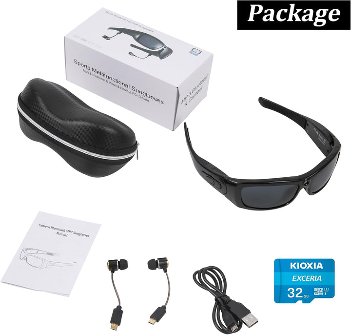 Hereta Kamera Sonnenbrille, Bluetooth Sonnenbrille Full HD 1080P Videokamera Brille mit UV-Schutz Po