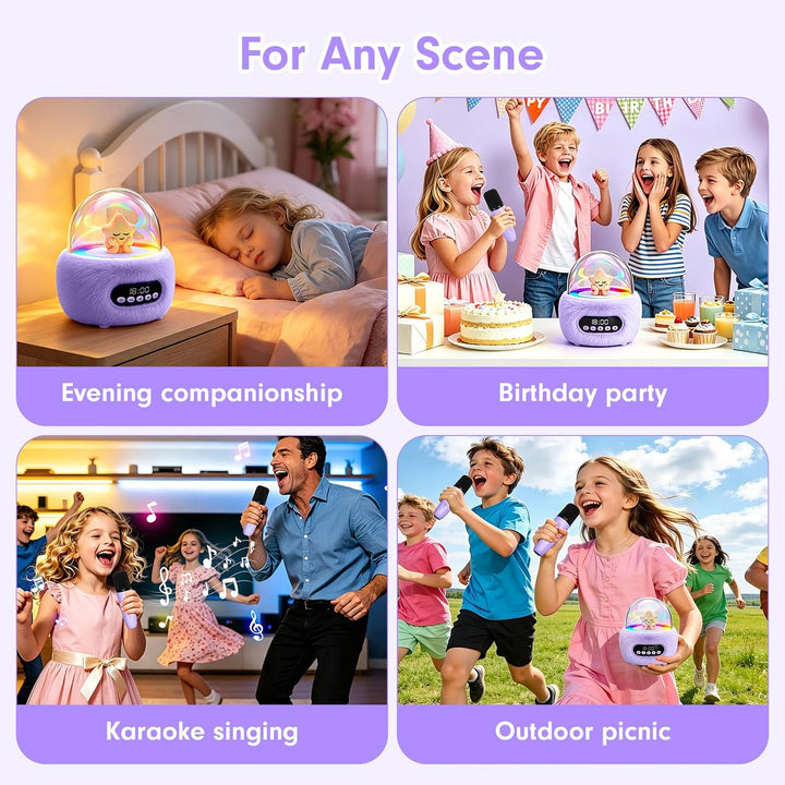 Karaoke Maschine mit 2 Bluetooth Mikrofonen für Kinder 3-8 Jahre | Tragbar, Sichere 85dB Lautstärke,