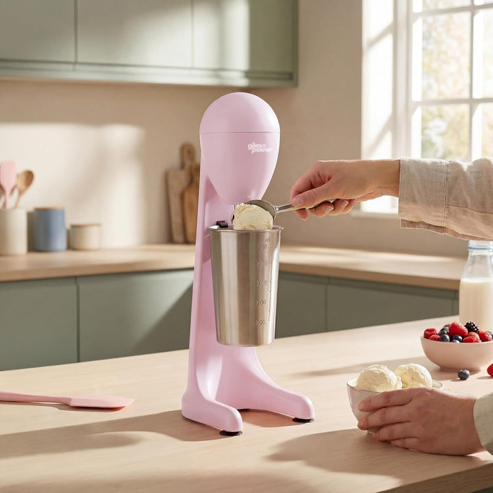 Giles &amp; Posner Milchshake-Maker – Elektrischer Getränkezubereiter mit 500 ml Edelstahlbecher, 2 Gesc