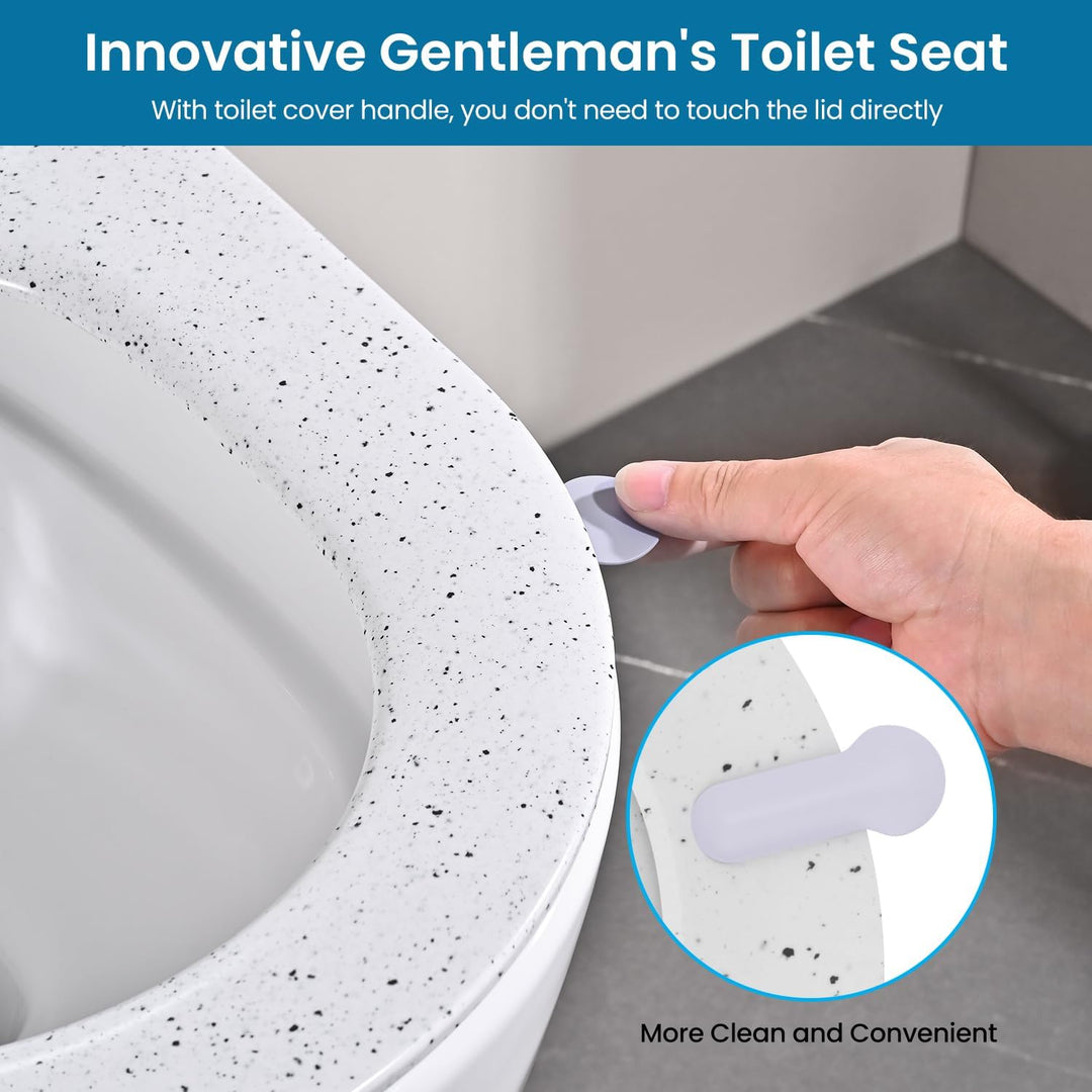 WC Sitz mit Absenkautomatik, Toilettendeckel d Form, Weiss Marmor Klodeckel, Klobrille Softclose, To