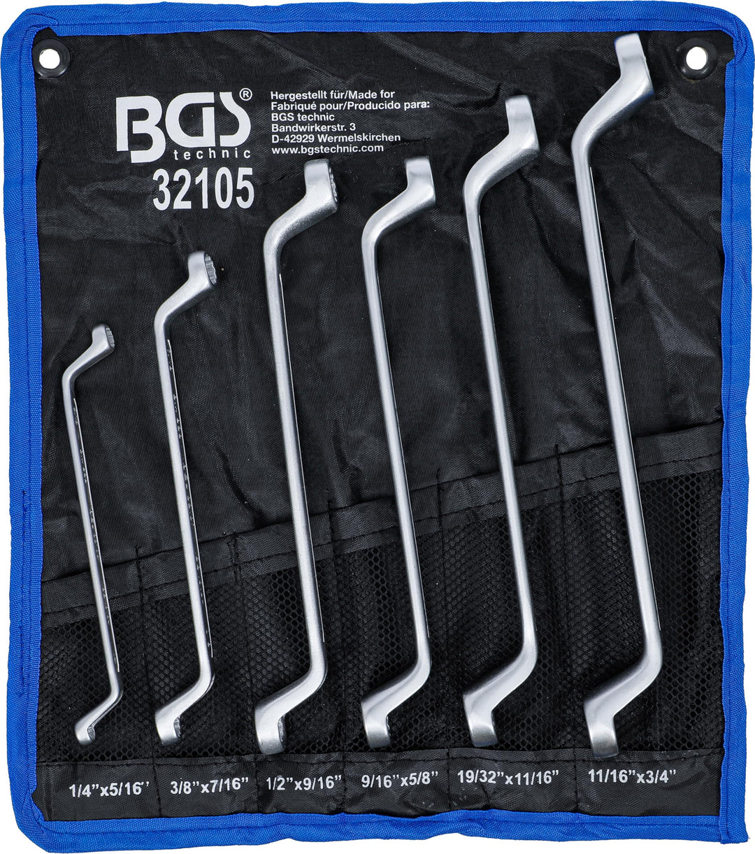 BGS 32105 | Doppel-Ringschlüssel-Satz | tief gekröpft | Zollgrössen | SW 1/4" - 3/4" | 6-tlg.