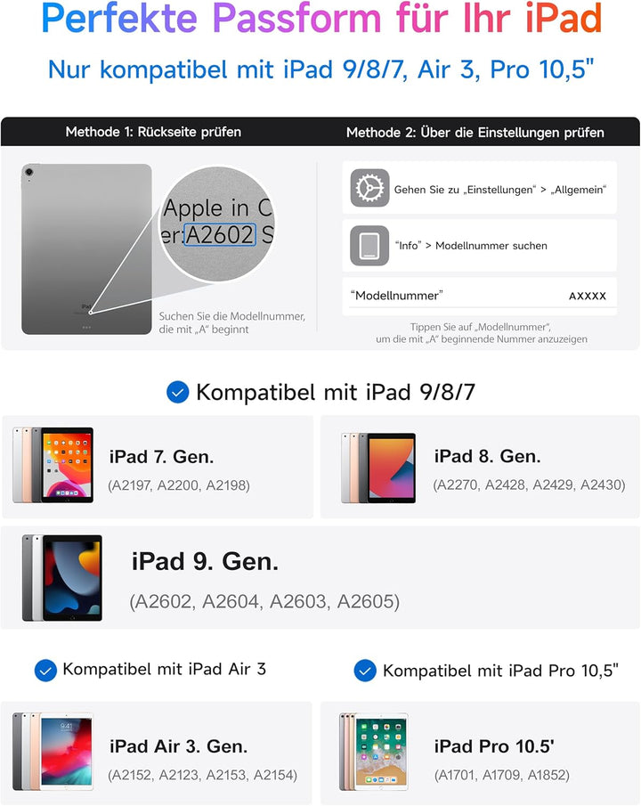 HOU Combo hülle mit Tastatur drehbar für ipad 9 Generation 10,2 Zoll & 8. Gen & 7. Gen Multi-Touch T