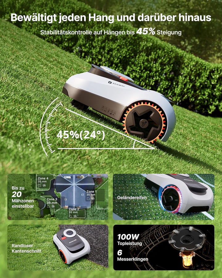 Segway Navimow i220 LiDAR Mähroboter ohne Begrenzungskabel mit Garage M, für 2000 m², bis 45% Steigu