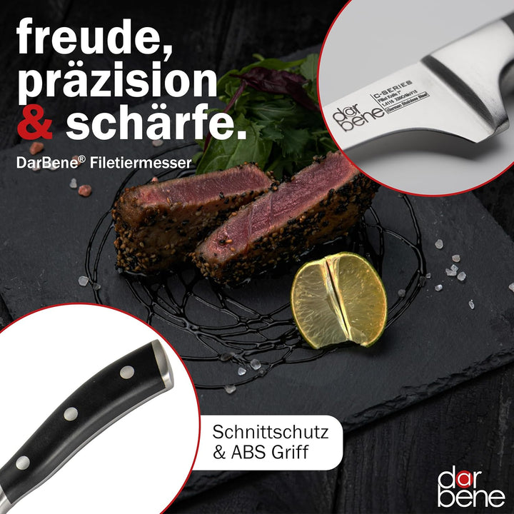 DarBene Filetiermesser C-Series 18cm Profi Küchenmesser aus deutschem Edelstahl, biegsam und flexibe