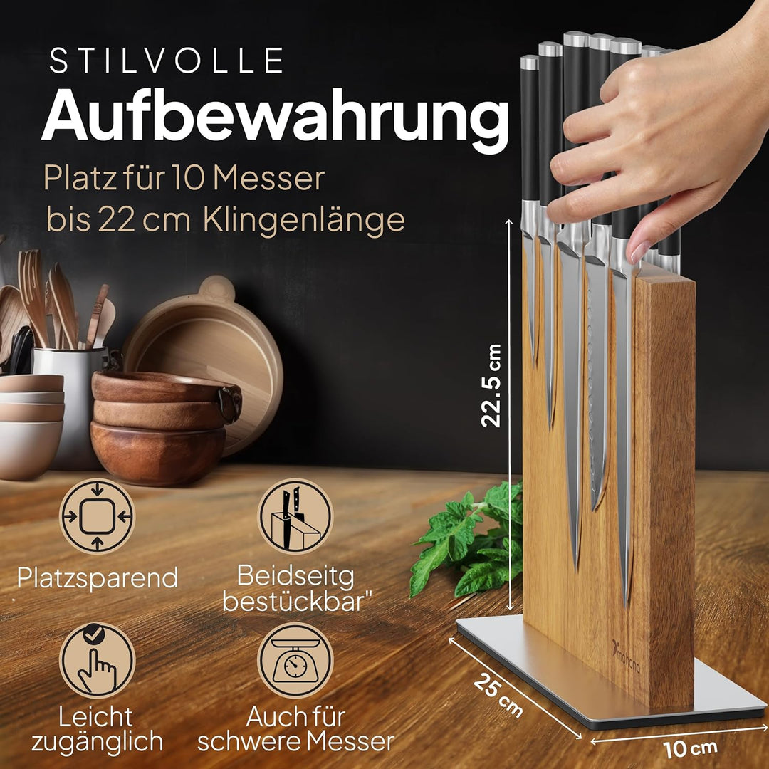 Messerblock Magnetisch Ohne Messer aus Akazienholz – Magnet-Messerhalter Universal Unbestückt Holz –