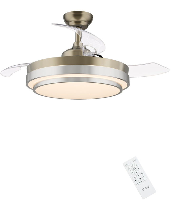 CJOY Deckenventilator Einziehbar, 107cm Deckenventilator mit Beleuchtung und Fernbedienung Leise, 6