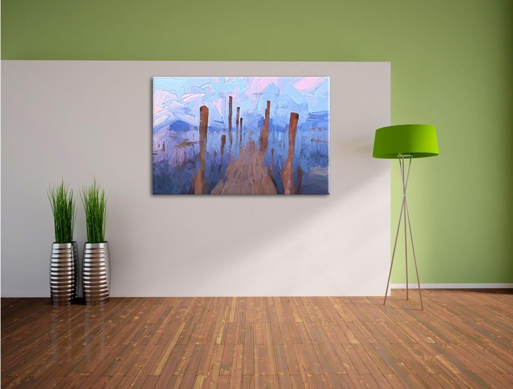Pixxprint Holzsteg am Meer als Leinwandbild/Grösse: 100x70 cm/Wandbild/Kunstdruck/fertig bespannt, 1