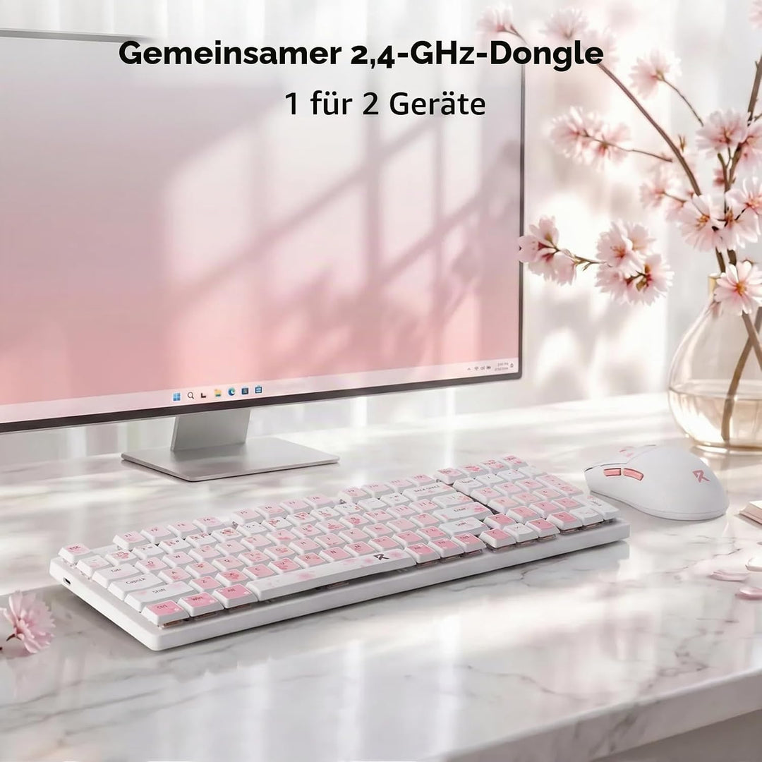 Redragon BS7552 Kabelloses Set 98 Tasten Flachmechanik 4000 DPI Sakura-Rosa
